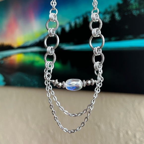 Handmade maille choker necklace aura crystal stainless steel chain boho goth - Picture 2 of 14
